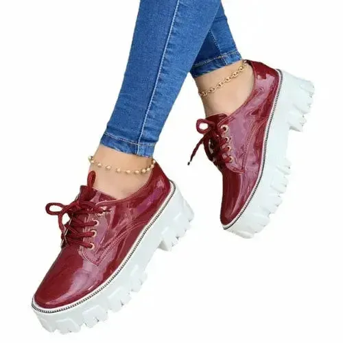 Platform Oxford Shoes - Thick Heel & Pink/Red/Black | Femstylo