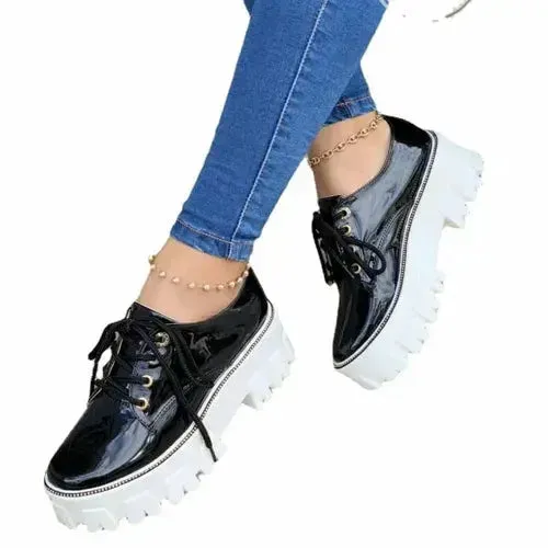 Platform Oxford Shoes - Thick Heel & Pink/Red/Black | Femstylo