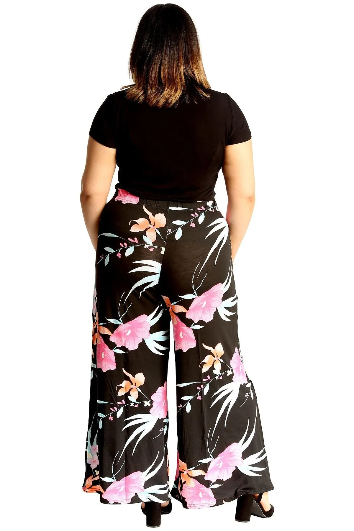Plus Size Cerise Aqua Floral Print Palazzo Trouser