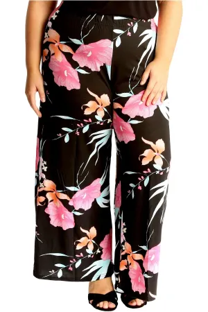 Plus Size Cerise Aqua Floral Print Palazzo Trouser
