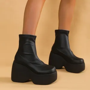 Plus Size Foreign Trade  Spring and Autumn Platform Square Toe Casual Stretch Boots Short Boots Fashion Women's Boots Martin Boots Women's Shoes