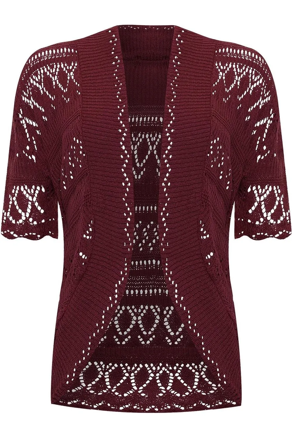 Plus Size Knitted Crochet Short Sleeve Shrug