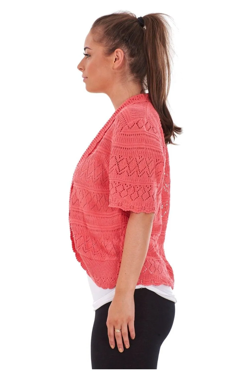 Plus Size Knitted Crochet Short Sleeve Shrug
