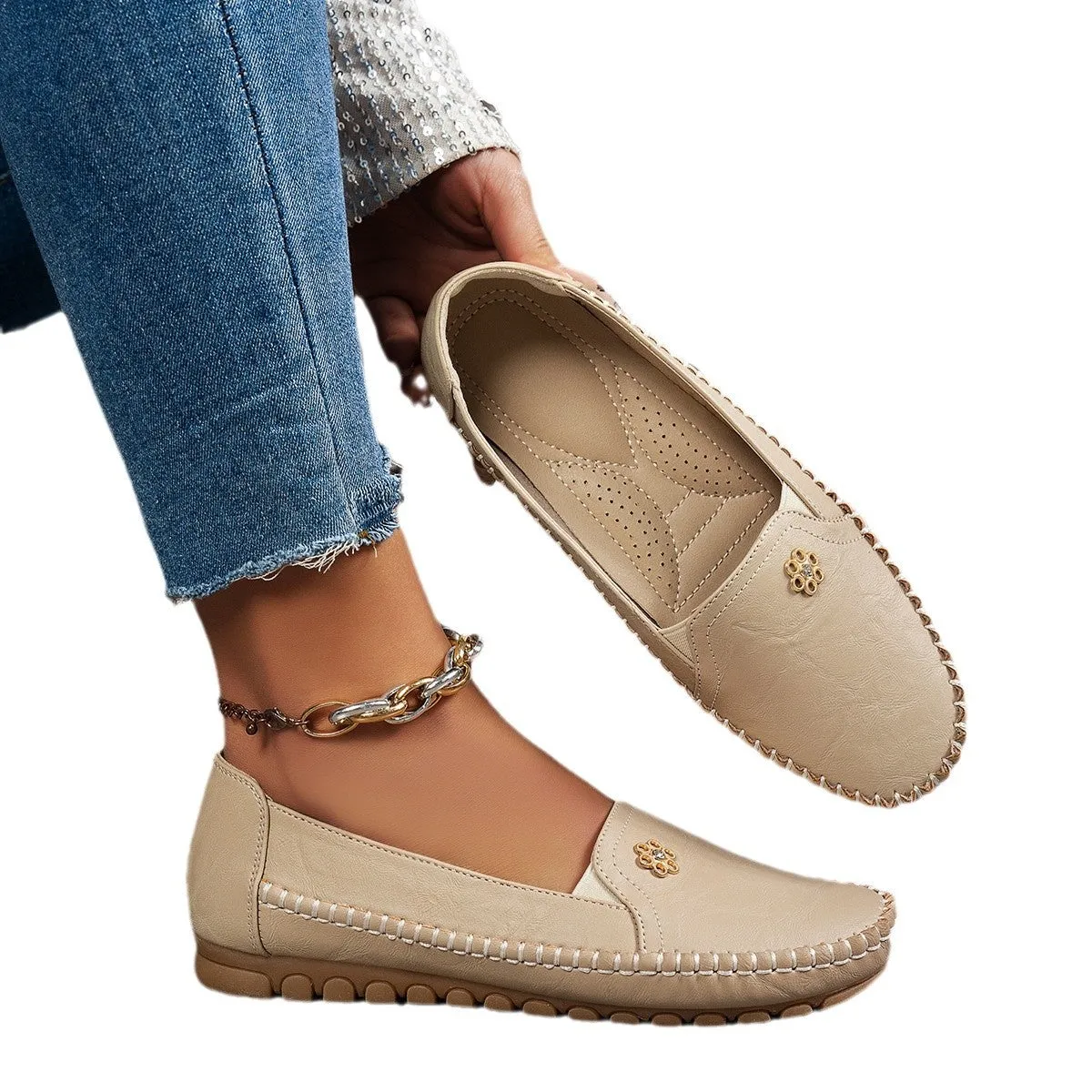 Plus Size Laser-Cut Flat Shoes