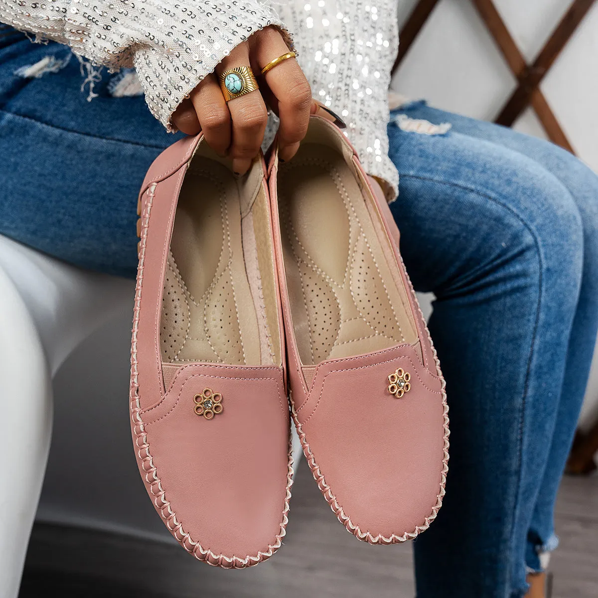 Plus Size Laser-Cut Flat Shoes