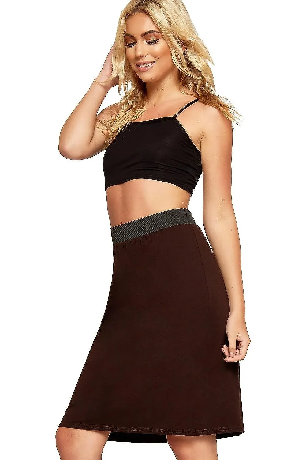 Plus Size Plain Stretch Pencil Midi Skirt