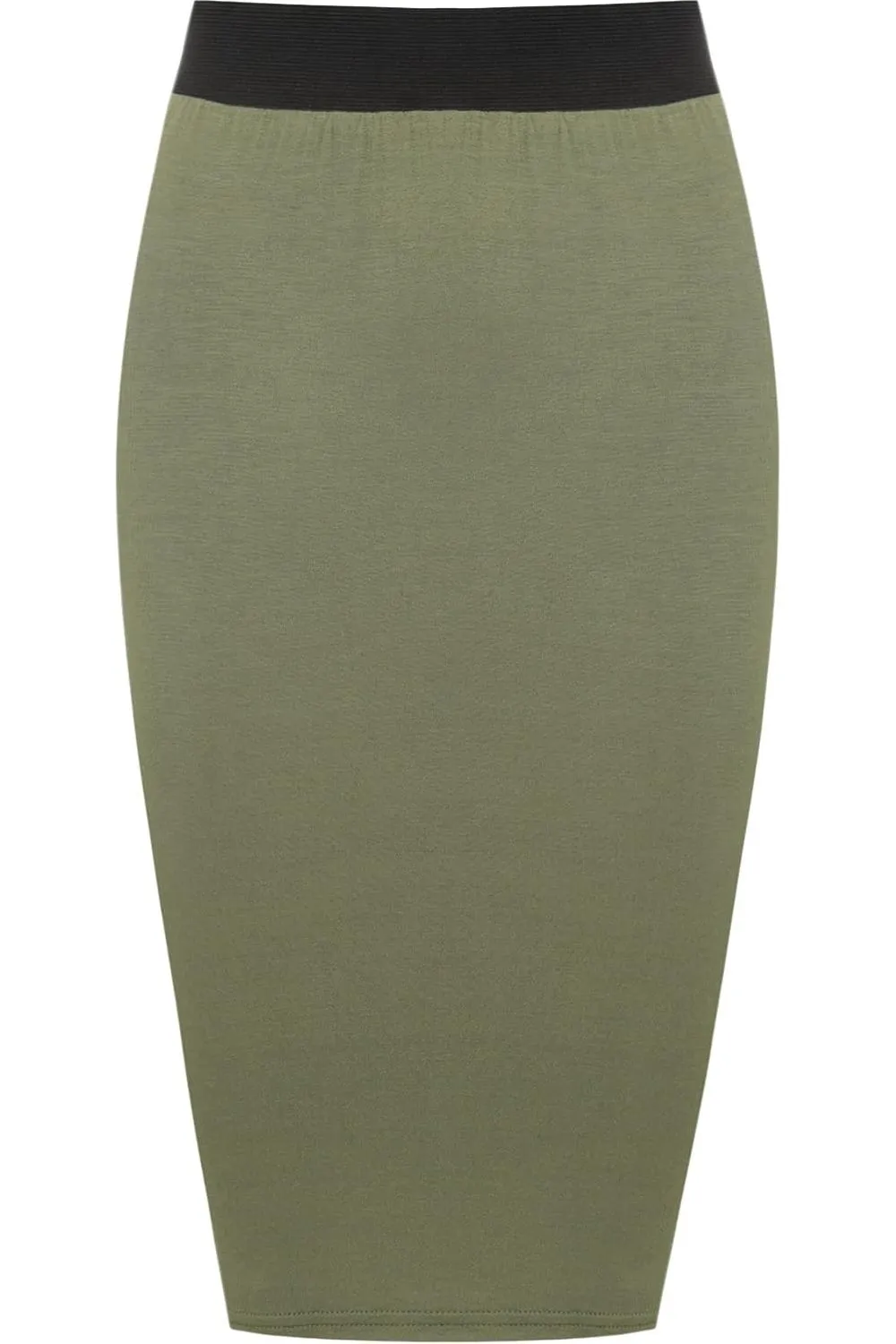 Plus Size Plain Stretch Pencil Midi Skirt