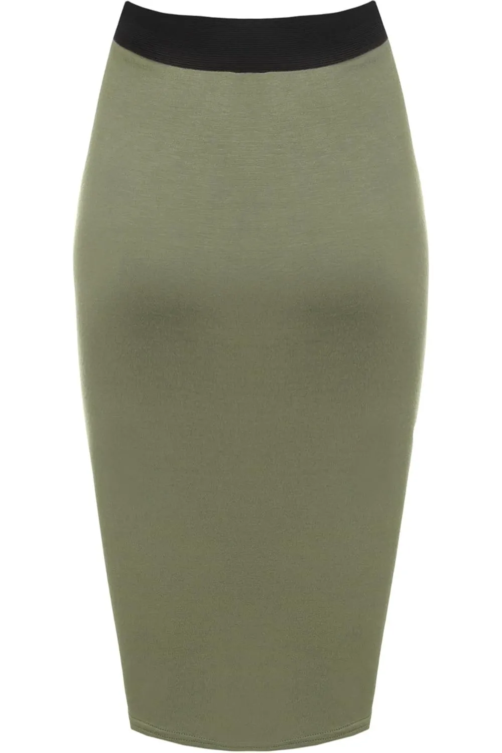 Plus Size Plain Stretch Pencil Midi Skirt