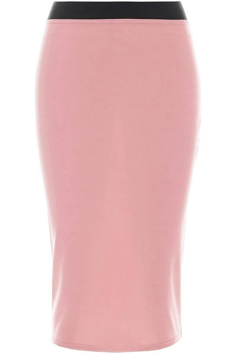 Plus Size Plain Stretch Pencil Midi Skirt