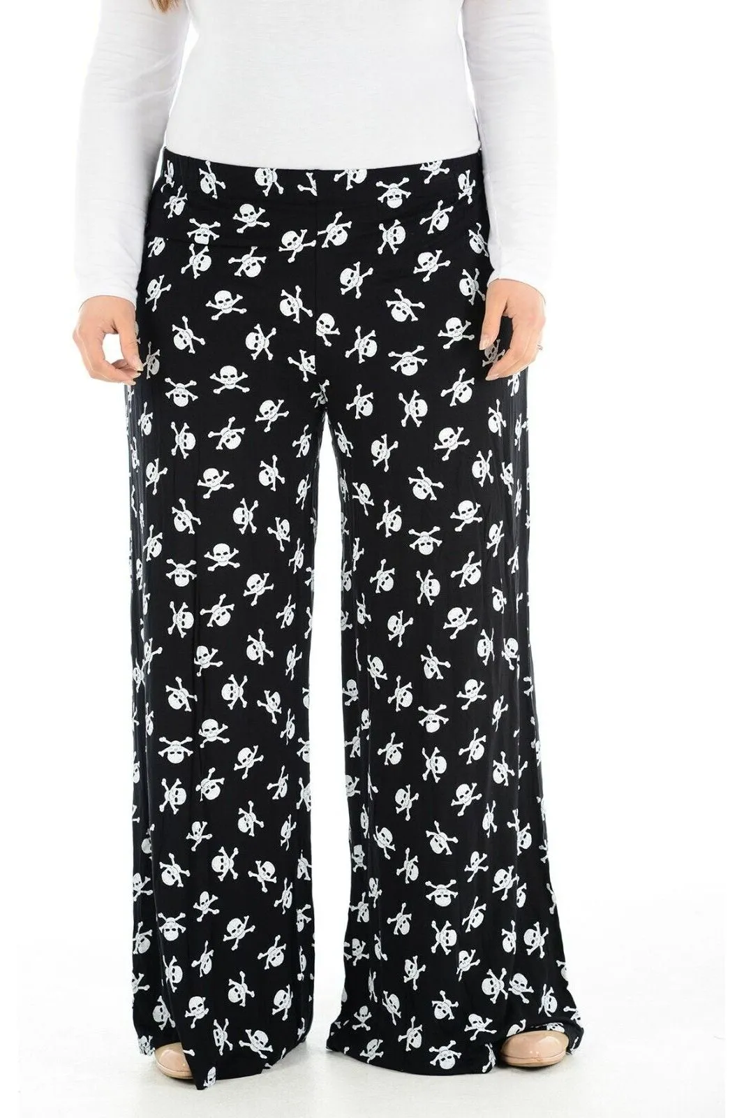 Plus Size Skull Bones Print Palazzo Trouser