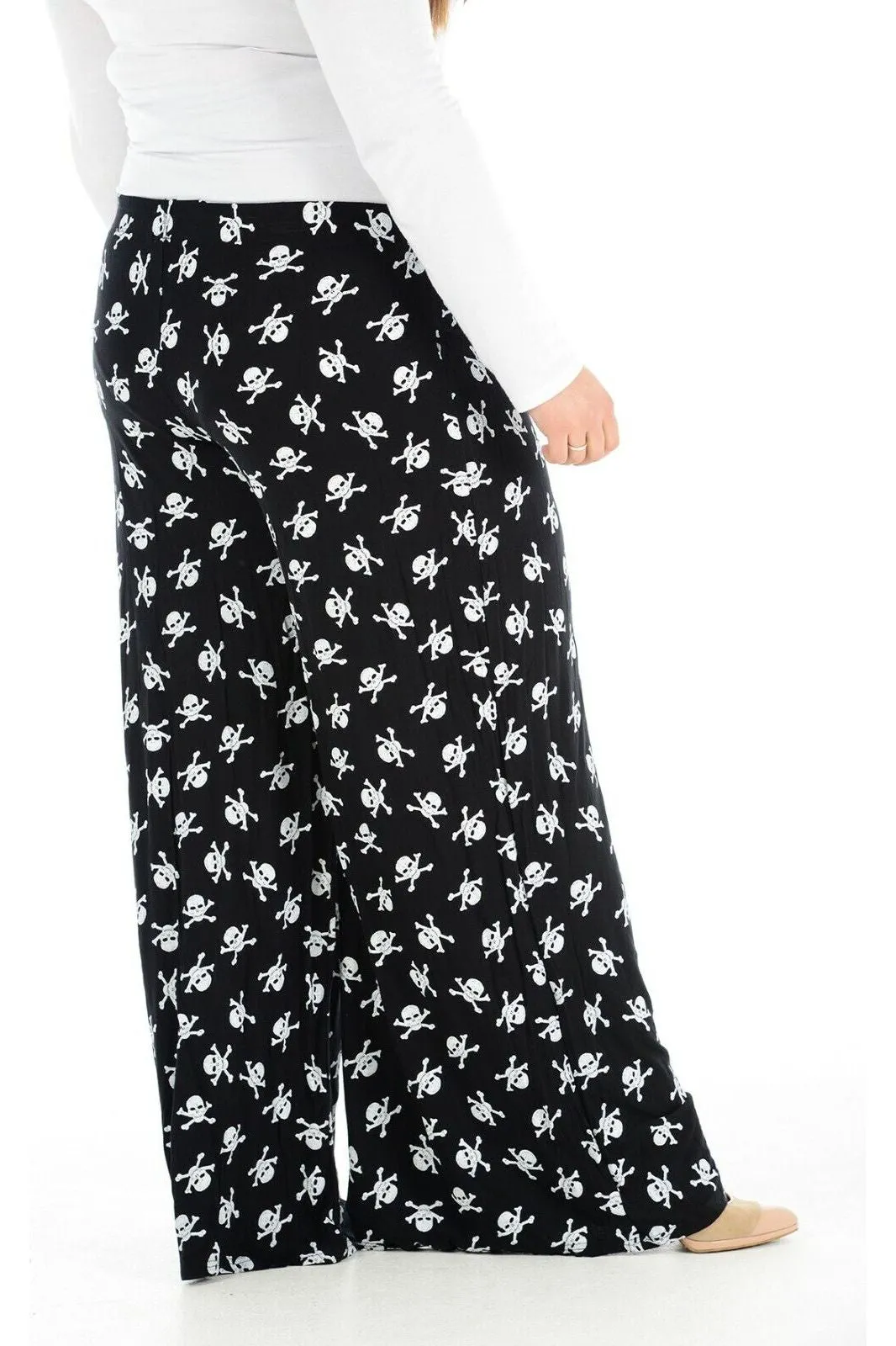 Plus Size Skull Bones Print Palazzo Trouser