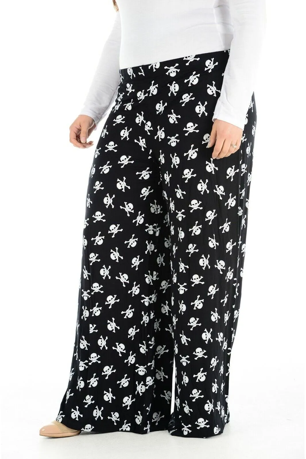 Plus Size Skull Bones Print Palazzo Trouser