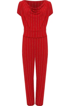 Plus Size Sleeveless Lurex Stripe Jumpsuit
