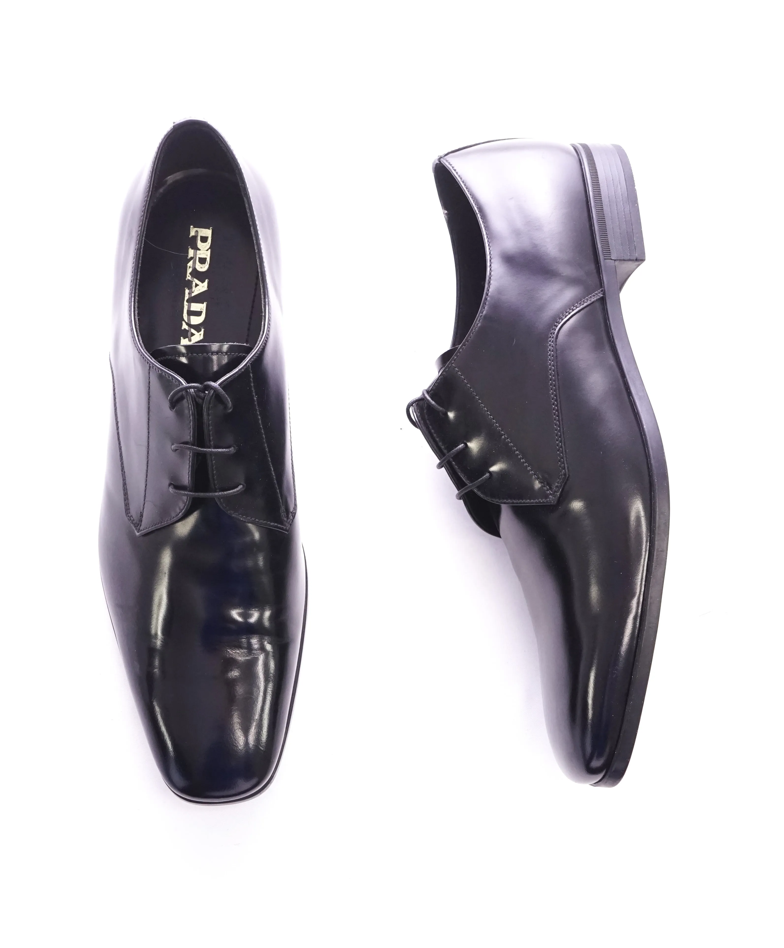 PRADA - Patent Leather Cap Toe Spazzolato Oxfords With Rubber Sole - 10