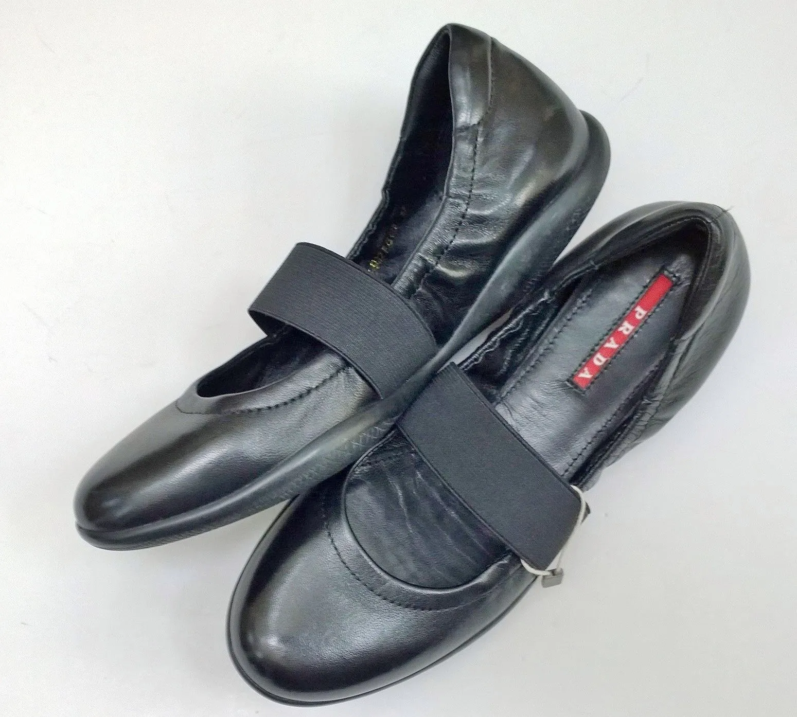 Prada Sport Black Leather Mary Jane Sneakers Flats