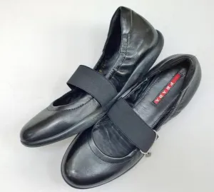 Prada Sport Black Leather Mary Jane Sneakers Flats