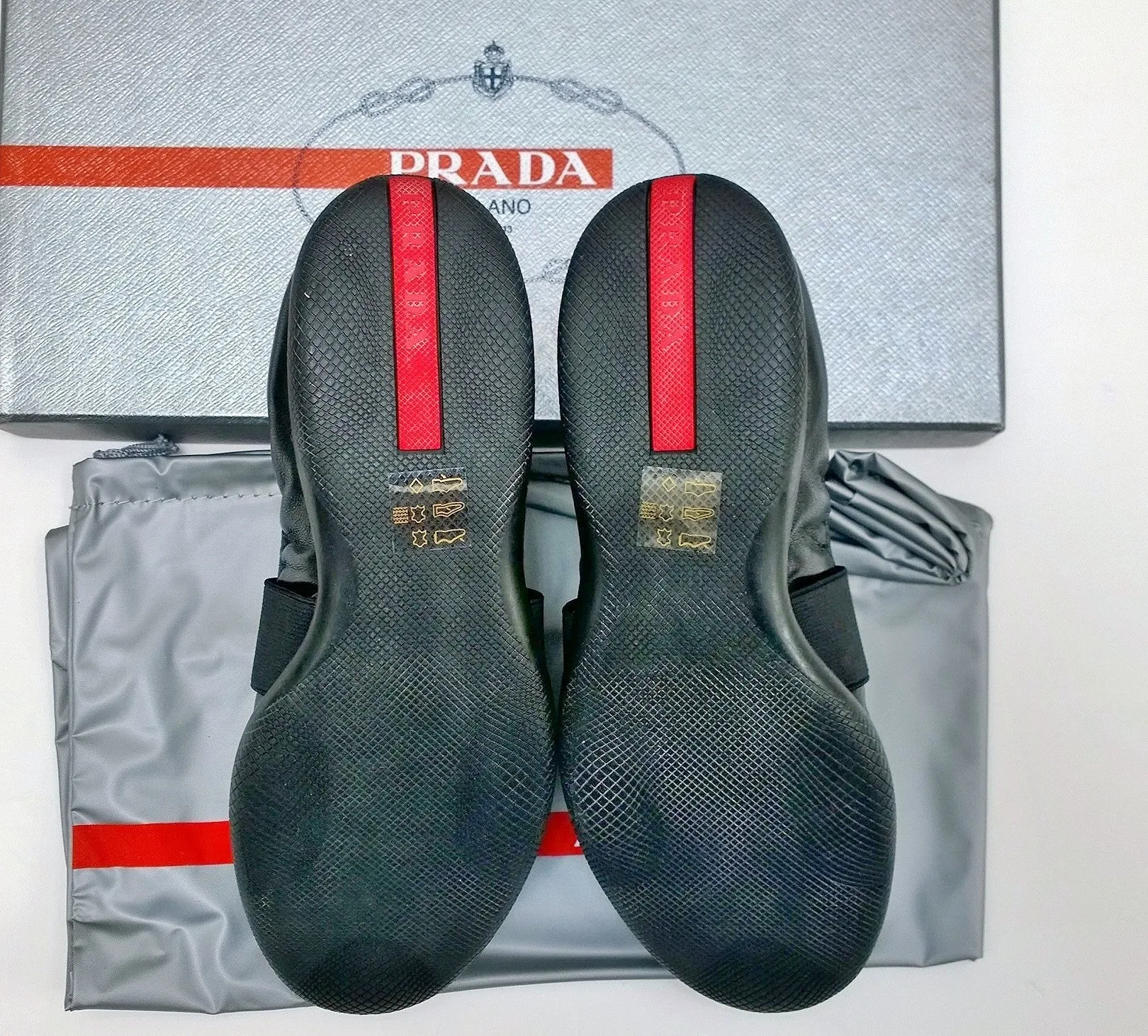 Prada Sport Black Leather Mary Jane Sneakers Flats
