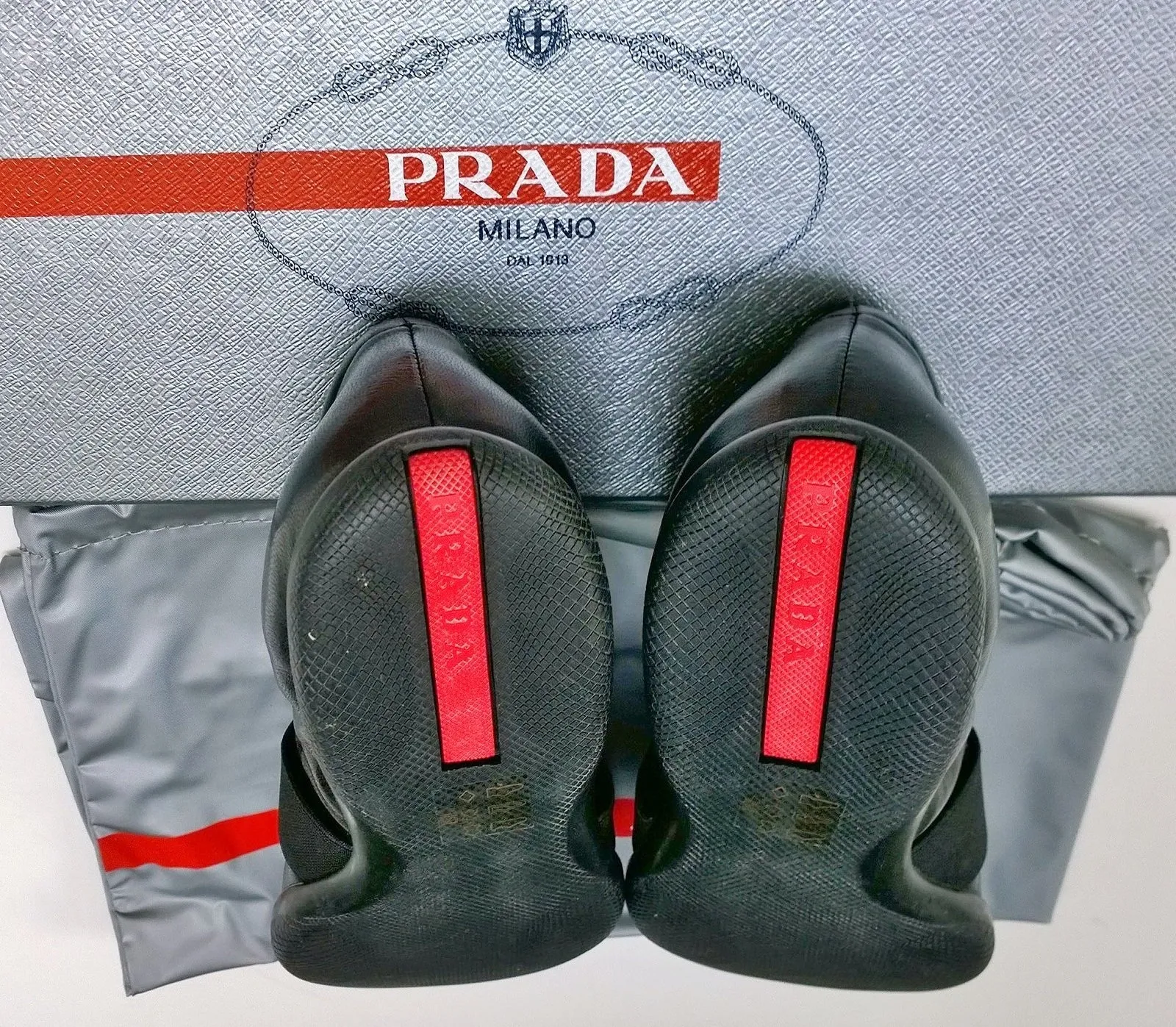 Prada Sport Black Leather Mary Jane Sneakers Flats