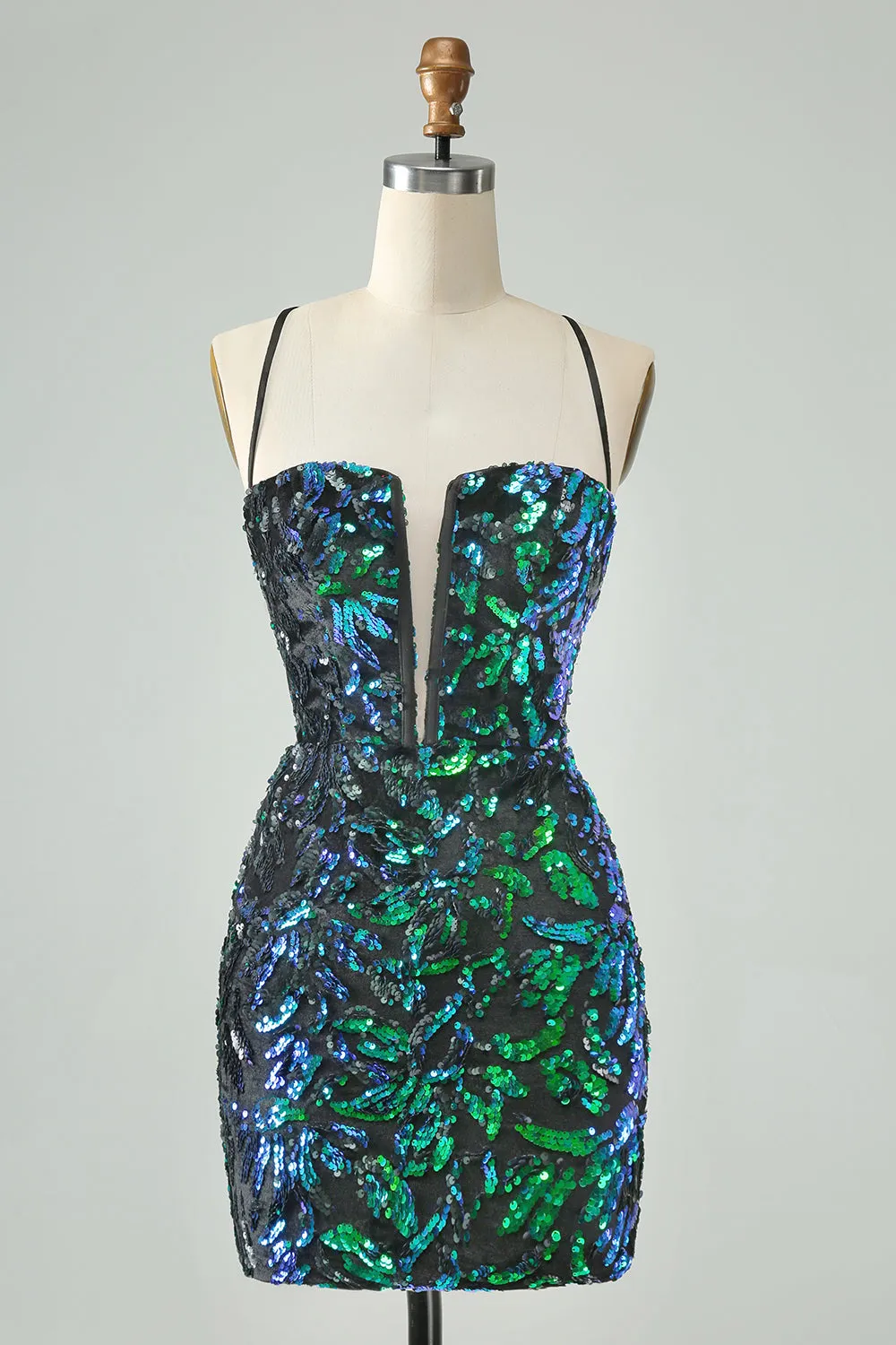 Pretty Green Black Bodycon Sparkly Sequin Short Homecoming Dress