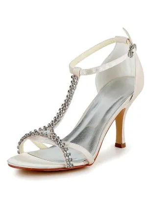 Pretty Satin Upper Open Toe Bridal Shoes