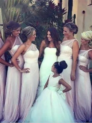 Princess Chiffon One Shoulder Pleats Bridesmaid Dresses Floor Length