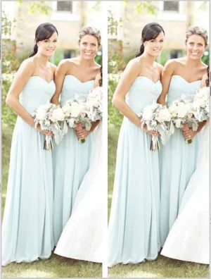 Princess Chiffon Strapless Sweetheart Bridesmaid Dresses Floor Length