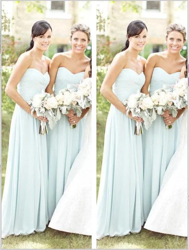 Princess Chiffon Strapless Sweetheart Bridesmaid Dresses Floor Length