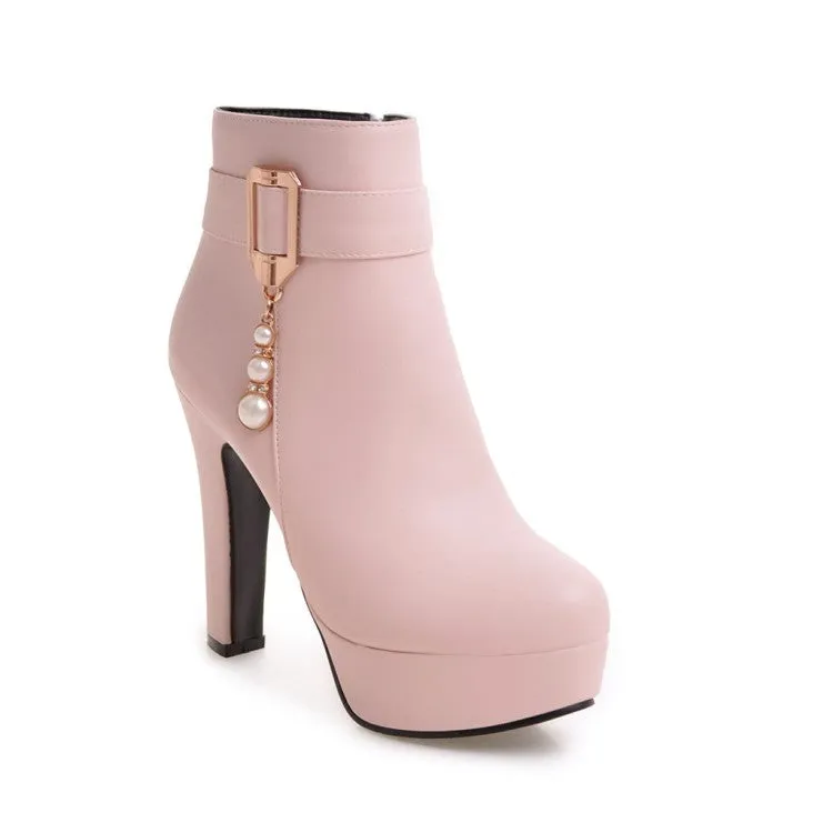 Pu Leather Chunky Heels Short Boots Plus Size Women Shoes 6168