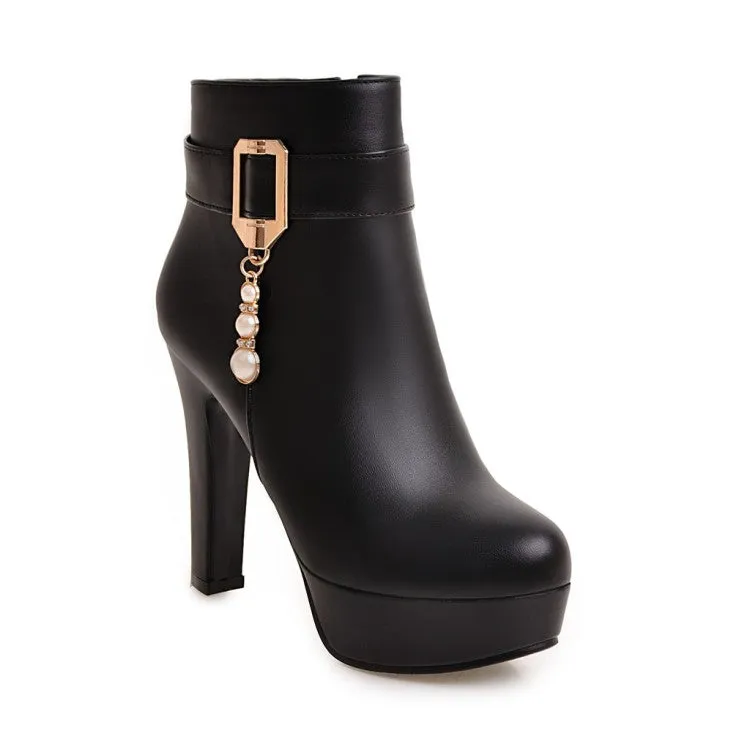 Pu Leather Chunky Heels Short Boots Plus Size Women Shoes 6168