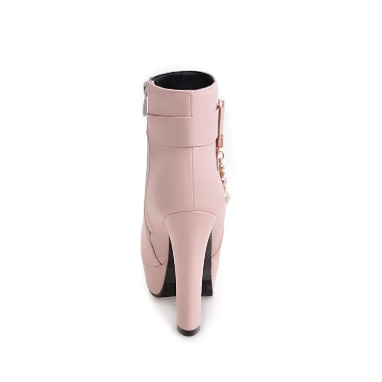 Pu Leather Chunky Heels Short Boots Plus Size Women Shoes 6168