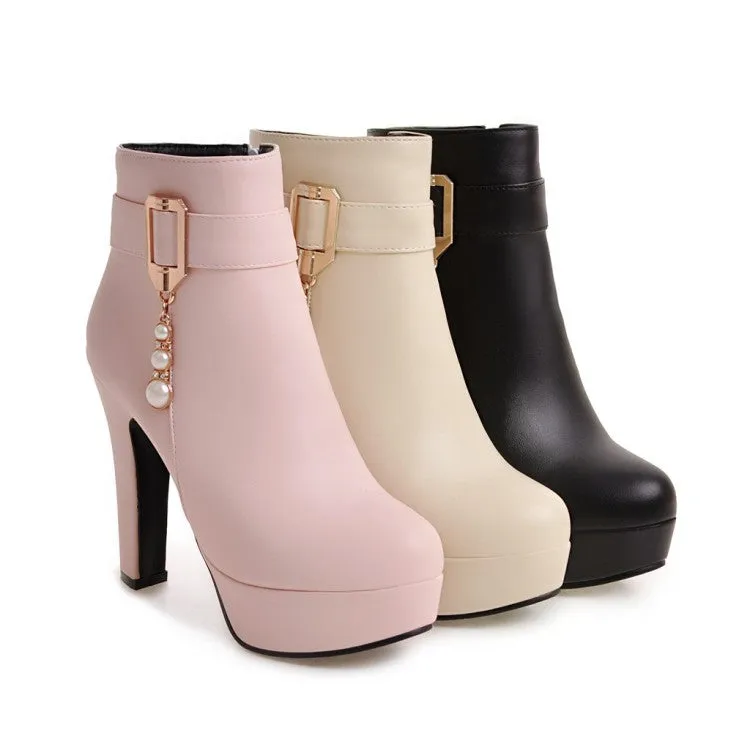 Pu Leather Chunky Heels Short Boots Plus Size Women Shoes 6168
