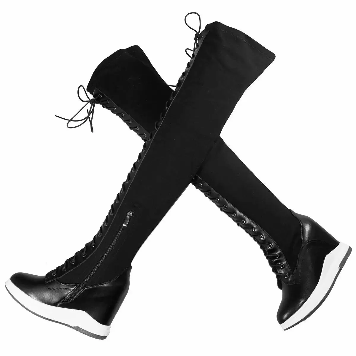 Pumps Plus Size Shoes Women Lace Up Cow Leather Wedges High Heel Over The Knee Boots Female Thigh High Sneakers Big Size Shoes