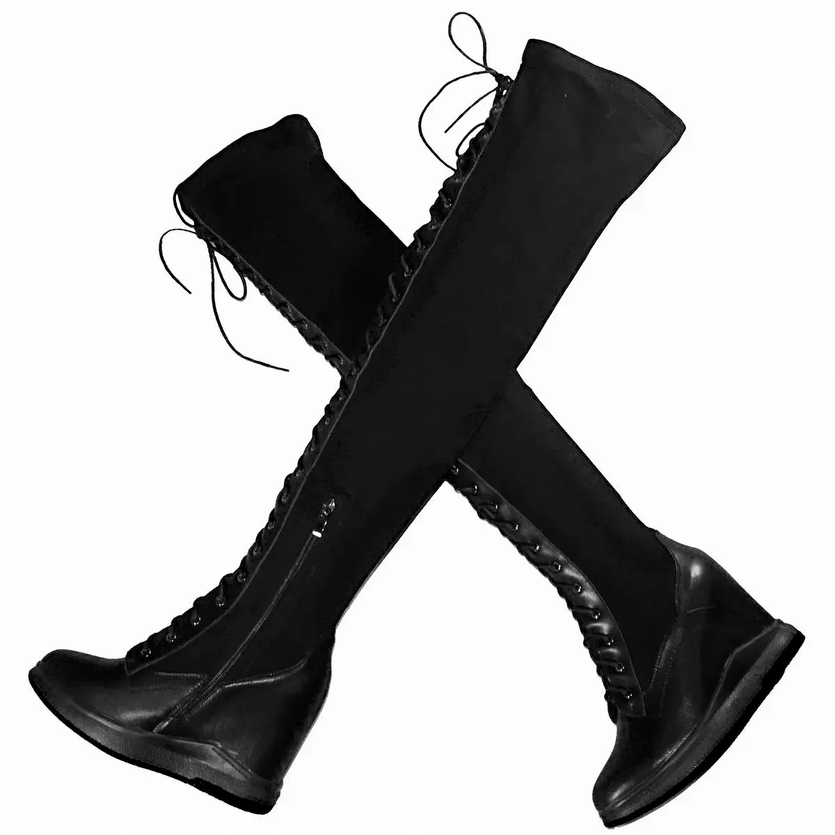 Pumps Plus Size Shoes Women Lace Up Cow Leather Wedges High Heel Over The Knee Boots Female Thigh High Sneakers Big Size Shoes