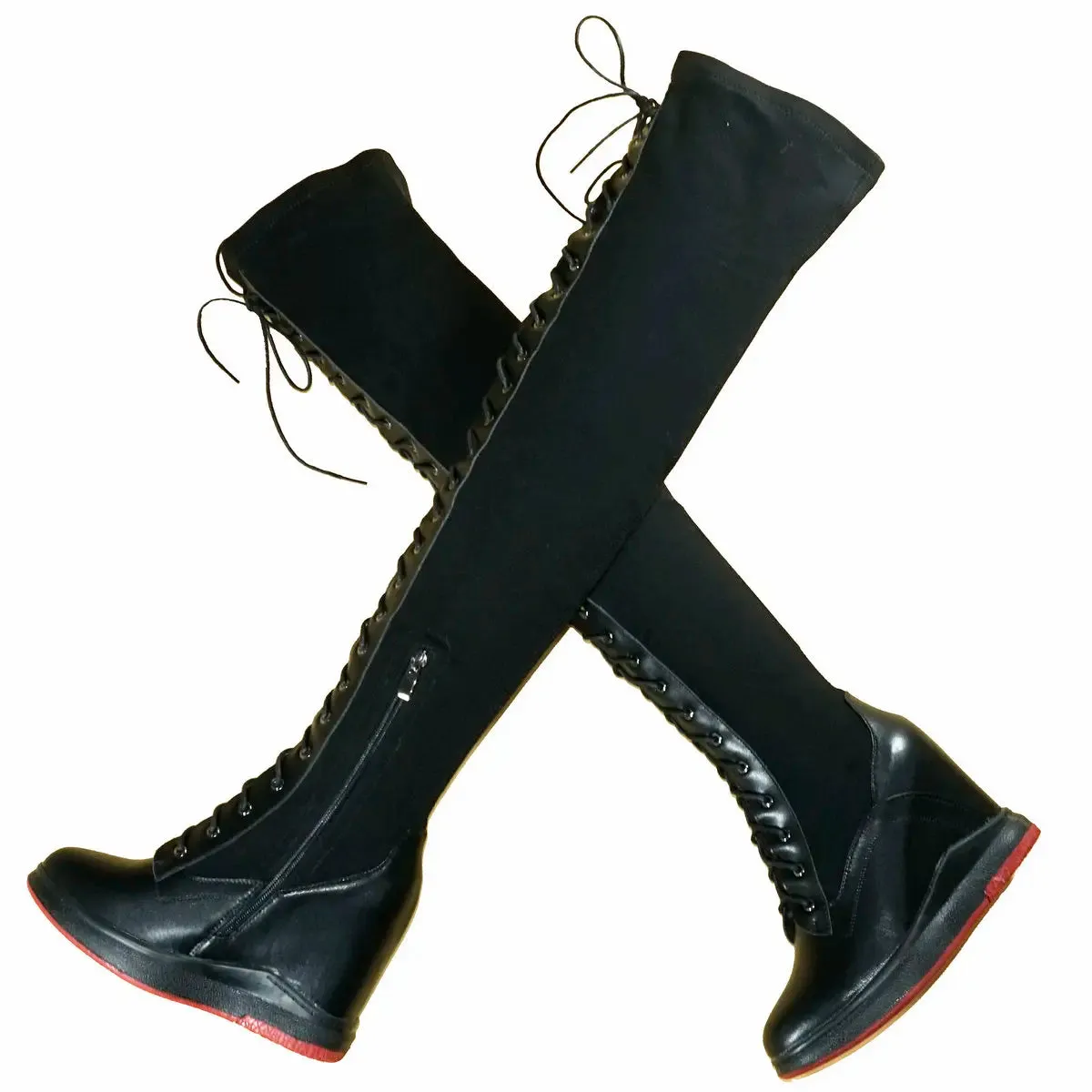Pumps Plus Size Shoes Women Lace Up Cow Leather Wedges High Heel Over The Knee Boots Female Thigh High Sneakers Big Size Shoes