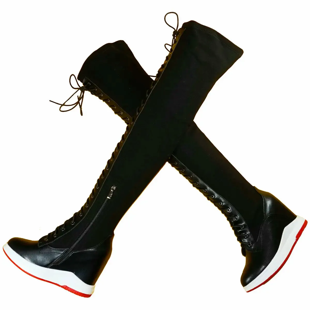 Pumps Plus Size Shoes Women Lace Up Cow Leather Wedges High Heel Over The Knee Boots Female Thigh High Sneakers Big Size Shoes
