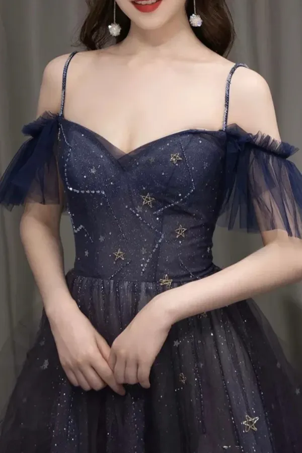 Purple Spaghetti Strap Gradient Tulle Long Prom Dress, A Line Evening Party Dress APP0786