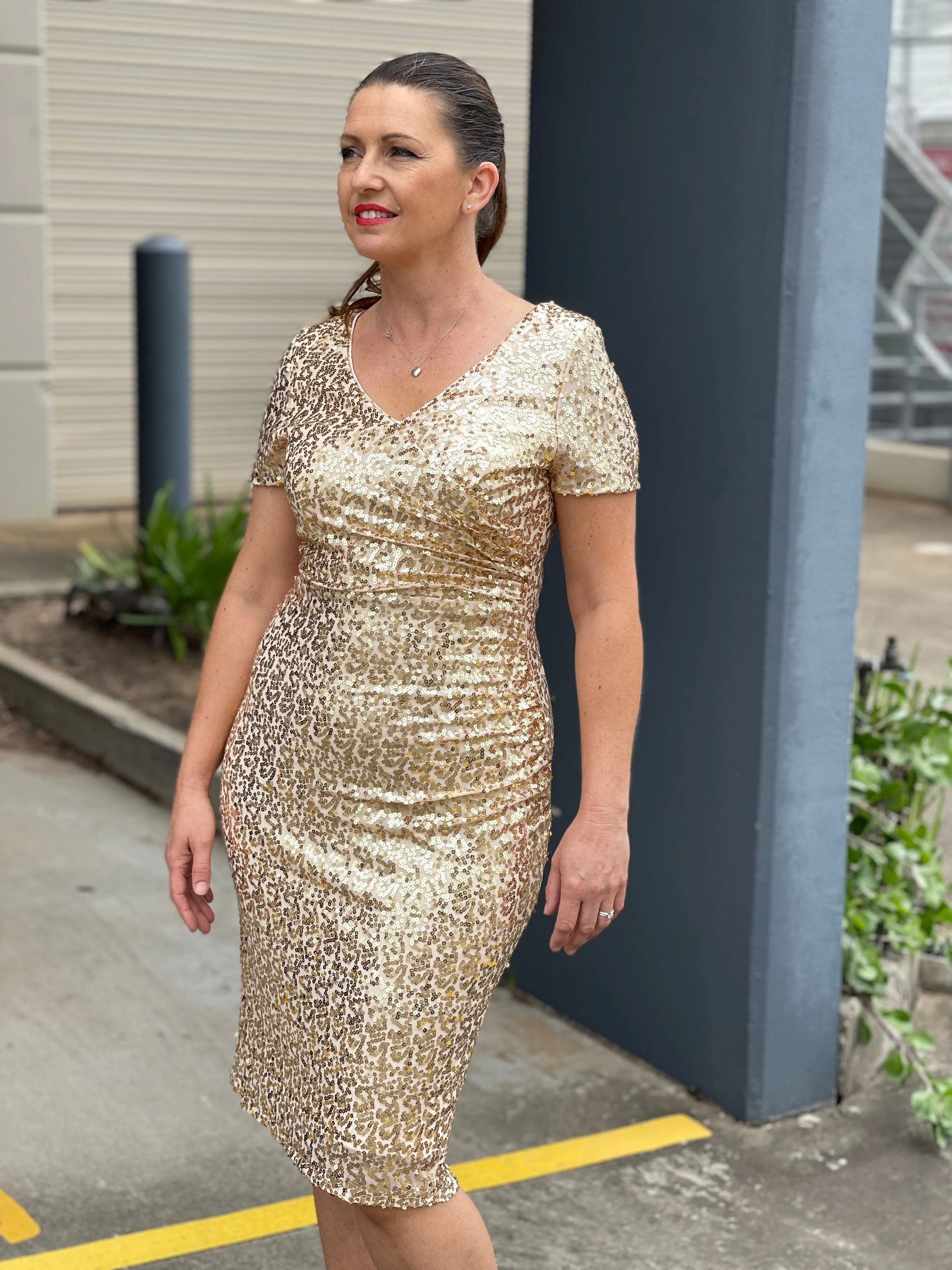 Quartez Gold Sequin Dress