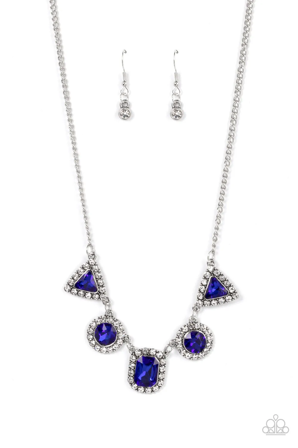 "Posh Party Avenue" Silver Metal & Multi Shape Blue Rhinestone Necklace Set