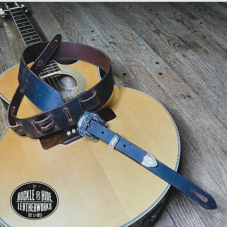 "The Paisley" Distressed Leather Guitar Strap