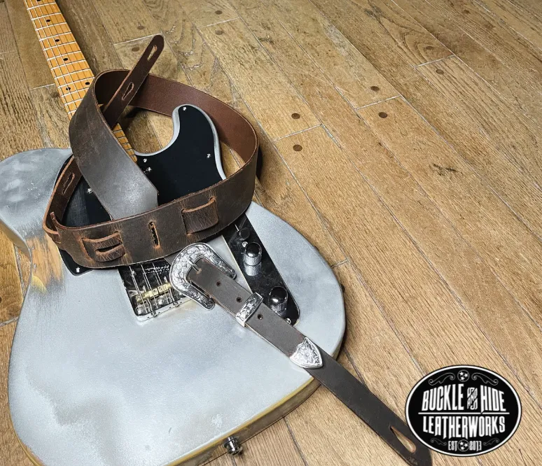 "The Paisley" Distressed Leather Guitar Strap