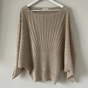 Ramy Brook Gold Blouse Sweater Top Metallic Sparkly Pleated Elegant Mature Italy