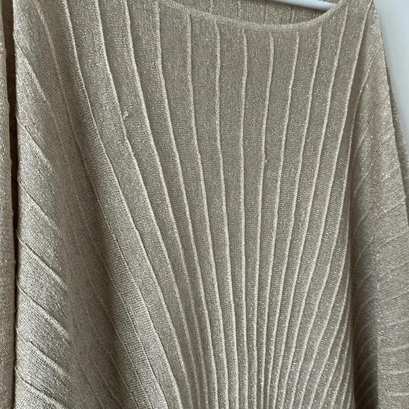 Ramy Brook Gold Blouse Sweater Top Metallic Sparkly Pleated Elegant Mature Italy