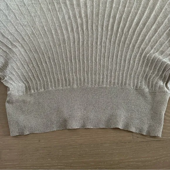 Ramy Brook Gold Blouse Sweater Top Metallic Sparkly Pleated Elegant Mature Italy