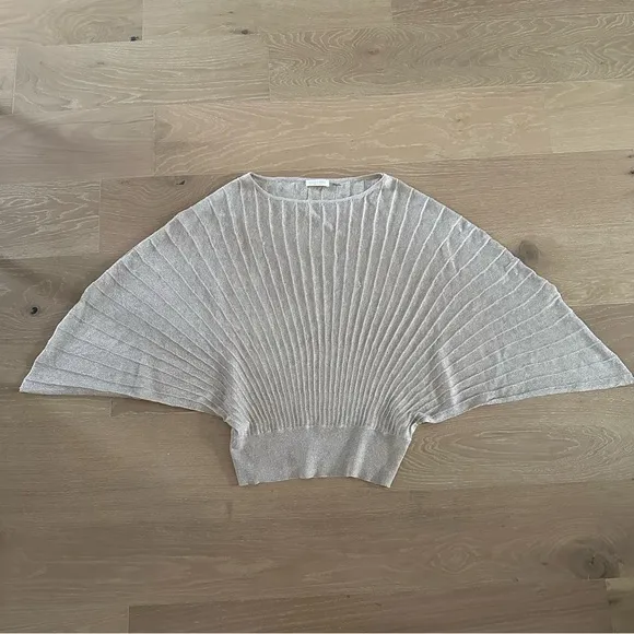 Ramy Brook Gold Blouse Sweater Top Metallic Sparkly Pleated Elegant Mature Italy