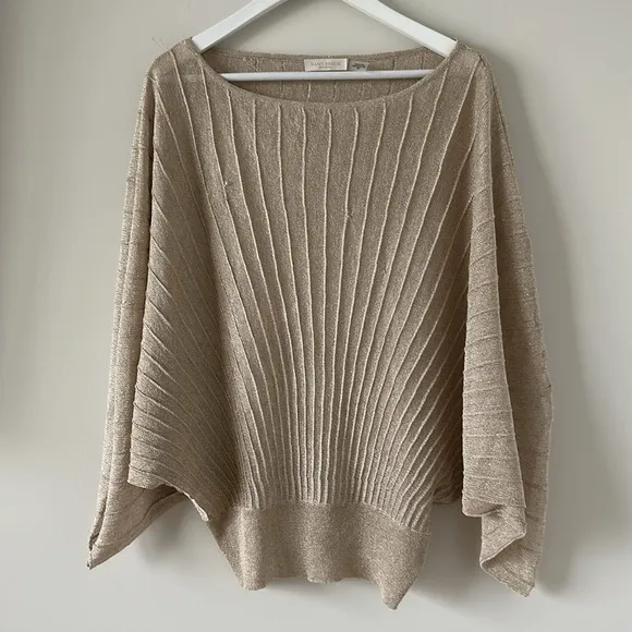 Ramy Brook Gold Blouse Sweater Top Metallic Sparkly Pleated Elegant Mature Italy