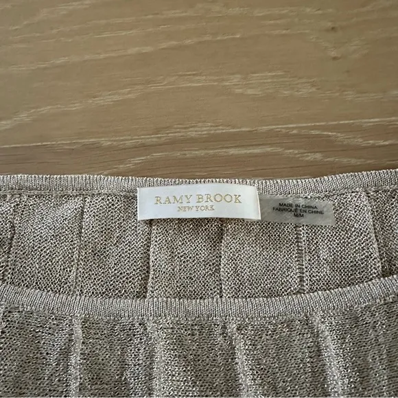 Ramy Brook Gold Blouse Sweater Top Metallic Sparkly Pleated Elegant Mature Italy