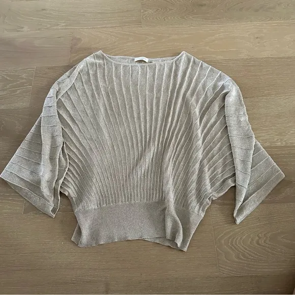 Ramy Brook Gold Blouse Sweater Top Metallic Sparkly Pleated Elegant Mature Italy