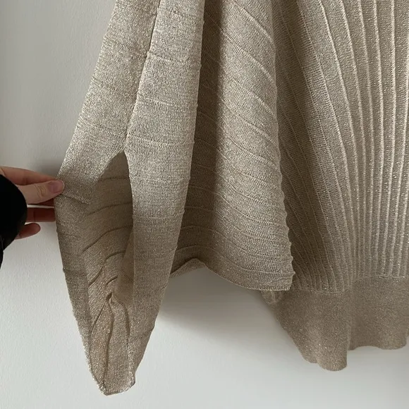 Ramy Brook Gold Blouse Sweater Top Metallic Sparkly Pleated Elegant Mature Italy