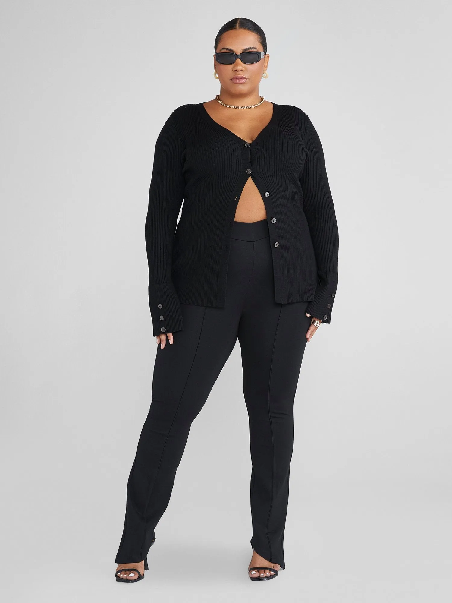 Reena Button-Down Ribbed Knit Cardigan