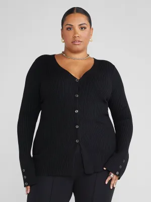 Reena Button-Down Ribbed Knit Cardigan